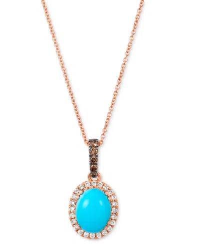 LE VIAN ROBINS EGG BLUE TURQUOISE (2 CT. T.W.) & DIAMOND (1/4 CT. T.W.) HALO ADJUSTABLE 20" PENDANT NECKLACE