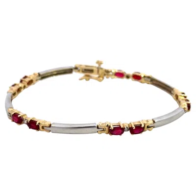 Pre-owned Le Vian Ruby Diamond Bracelet 14k White And Yellow Gold