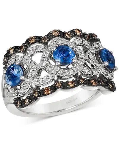Le Vian Sapphire (1-1/20 Ct. T.w.) & Diamond (1/2 Ct. T.w.) Openwork Statement Ring In 14k White Gold In Silver