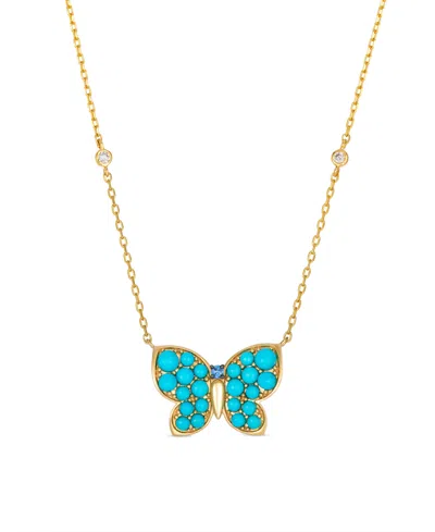 Le Vian Sapphire (1-1/4 Ct. T.w.), Turquoise & Diamond (1/20 Ct. T.w.) Pendant Necklace In 14k Honey Gold