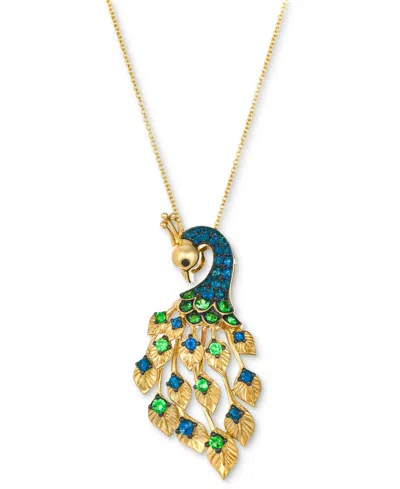 Le Vian Sapphire (5/8 Ct. T.w.), Tsavorite (3/8 Ct. T.w.) & Black Diamond Accent Peacock 20" Pendant Necklac In Yellow Gold