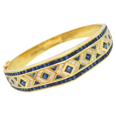 Pre-owned Le Vian Sapphire And Diamond Bangle Bracelet In 18k Yellow Gold.