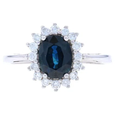 Pre-owned Le Vian L:e Vian Sapphire & Diamond Halo Ring - White Gold 14k Oval 1.92ctw