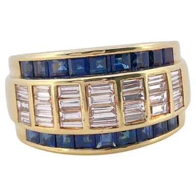 Pre-owned Le Vian Sapphire & H-i Si1-si2 Diamond 18k Yellow Gold Band