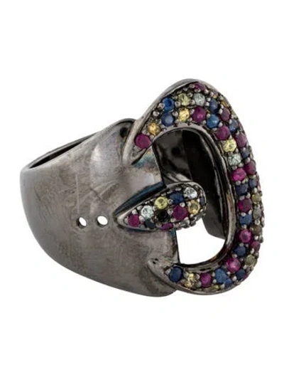 Pre-owned Le Vian Sapphire & Ruby Buckle Ring In Multi