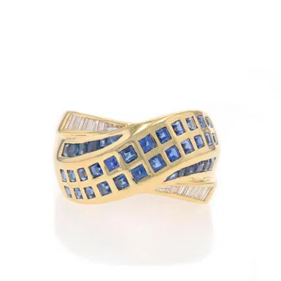 Pre-owned Le Vian Sapphire Diamond Crossover Band Yellow Gold 18k Sq 3.02ctw Ring Sz 8 1/2