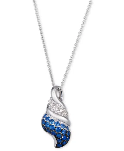 Le Vian Sapphire Ombre (3/8 Ct. T.w.) & Diamond (1/20 Ct. T.w.) Conch Shell Adjustable 20" Pendant Necklace In White Gold