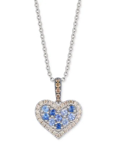 Le Vian Sapphire Ombre (3/8 Ct. T.w.) & Diamond (1/3 Ct. T.w.)halo Cluster Heart Adjustable 20" Pendant Neck In White Gold