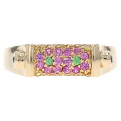 Pre-owned Le Vian Sapphire Tsavorite Garnet Band - Yellow Gold 14k Pink 1.44ctw Ring
