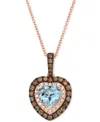 Le Vian Sea Blue Aquamarine (1-1/10 Ct. T.w.) & Diamond (5/8 Ct. T.w.) Heart Halo Pendant Necklace In 14k Ro In Multi