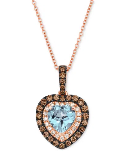 Le Vian Sea Blue Aquamarine (1-1/10 Ct. T.w.) & Diamond (5/8 Ct. T.w.) Heart Halo Pendant Necklace In 14k Ro