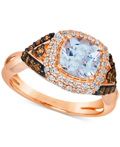 Le Vian Sea Blue Aquamarine (1-1/4 Ct. T.w.) & Diamond (3/4 Ct. T.w.) Halo Ring In 14k Rose Gold