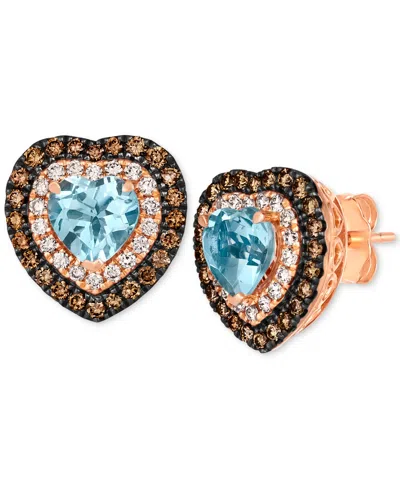 Le Vian Sea Blue Aquamarine (1-3/8 Ct. T.w.) & Diamond (3/4 Ct. T.w.) Heart Stud Earrings In 14k Rose Gold In Multi