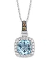 Le Vian Sea Blue Aquamarine (1-7/8 Ct. T.w.) & Diamond (1/2 Ct. T.w.) Halo Adjustable 20" Pendant Necklace I In White Gold