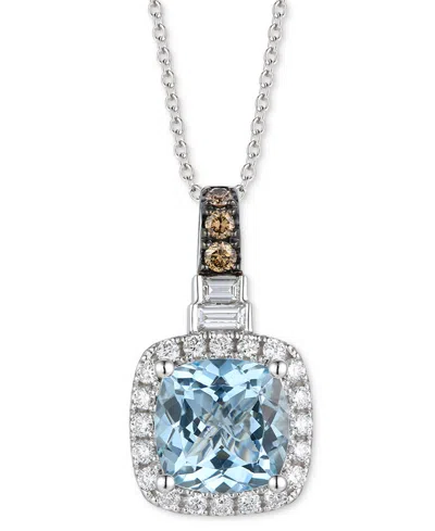 Le Vian Sea Blue Aquamarine (1-7/8 Ct. T.w.) & Diamond (1/2 Ct. T.w.) Halo Adjustable 20" Pendant Necklace I In White Gold