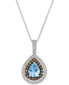 Le Vian Sea Blue Aquamarine (1 Ct. T.w.) & Diamond (5/8 Ct. T.w.) Teardrop Halo Pendant Necklace In 14k Whit In No Color