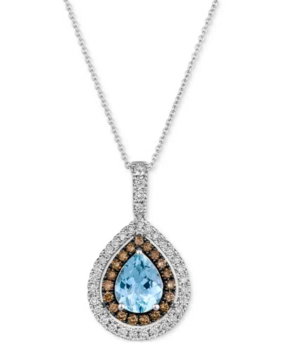 Le Vian Sea Blue Aquamarine (1 Ct. T.w.) & Diamond (5/8 Ct. T.w.) Teardrop Halo Pendant Necklace In 14k Whit In No Color