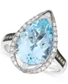 Le Vian Sea Blue Aquamarine (4-1/4 Ct. T.w.) & Diamond (3/8 Ct. T.w.) Pear-shape Statement Ring In 14k White In Blue