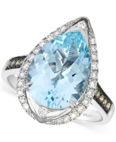 Le Vian Sea Blue Aquamarine (4-1/4 Ct. T.w.) & Diamond (3/8 Ct. T.w.) Pear-shape Statement Ring In 14k White