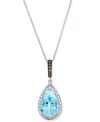 Le Vian Sea Blue Aquamarine (5 Ct. T.w.) & Diamond (1/3 Ct. T.w.) Pear Halo Adjustable 20" Pendant Necklace In White Gold