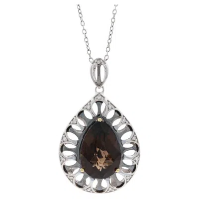 Pre-owned Le Vian Smoky Quartz & Diamond Necklace Sterling & Gold 925 & 18k Pear 5.08ctw In Multi