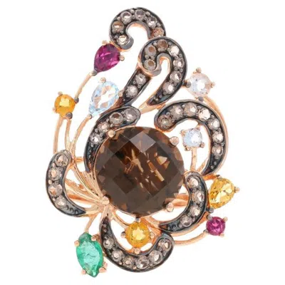 Pre-owned Le Vian Smoky Quartz Citrine Garnet Topaz Emerald Ring - Rose Gold 14k 6.85ctw In Red