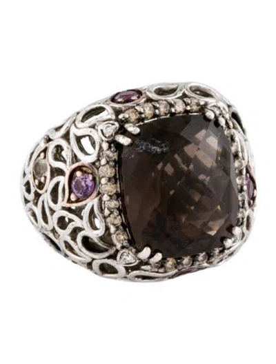 Pre-owned Le Vian Smoky Quartz, Quartz, Amethyst & Diamond Cocktail Ring In Multicolor
