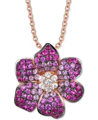 Le Vian Strawberry Ombre Ruby (1-1/2 Ct. T.w.) & White Sapphire (1/5 Ct. T.w.) Flower 18" Pendant Necklace I In Rose