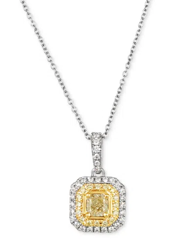 Le Vian Sunny Yellow Diamond & Vanilla Diamond Halo 18" Pendant Necklace (3/4 Ct. T.w.) In 14k Two-tone Gold In White Gold,yellow Gold