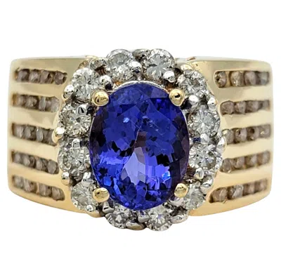 Pre-owned Le Vian Tanzanite And Diamond Wide Band Ring In Polished 14 Karat Yellow Gold
