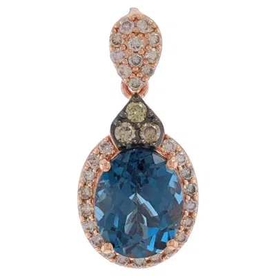 Pre-owned Le Vian Topaz & Diamond Halo Pendant - Rose Gold 14k Oval 3.87ctw In Red