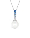 Le Vian Vanilla Pearl (10mm) & Multi-sapphire (1/3 Ct. T.w.) 18" Pendant Necklace In 14k White Gold