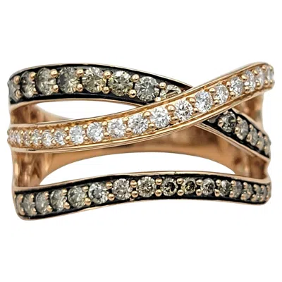 Pre-owned Le Vian Triple Row White And Brown Pavé Diamond Band Ring In 14 Karat Rose Gold
