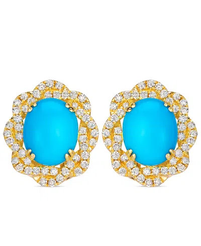 Le Vian Turquoise & Diamond Stud Earrings (0.70 Ct. T.w.) In 14k Yellow Gold