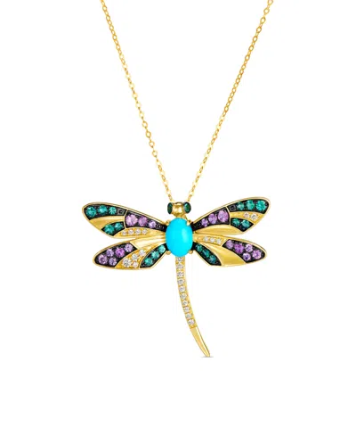 Le Vian Turquoise, Pink Sapphire, Emerald & Diamond (0.17 Ct. T.w.) Pendant Necklace In 14k Honey Gold In Purple