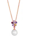 Le Vian Vanilla Pearl (10mm), Multi-gemstone (3/4 Ct. T.w.), & Nude Diamond Accent Flower Adjustable 19" Pen In 14k Strawberry Gold Adjustable Necklace