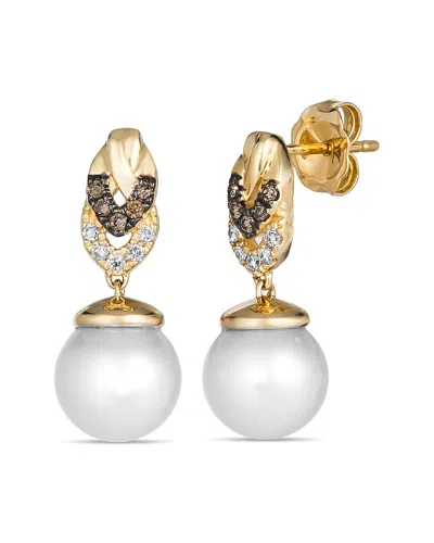 LE VIAN LE VIAN® VANILLA PEARLS™ 14K 0.14 CT. TW. DIAMOND & 8-9MM PEARL DANGLE EARRINGS