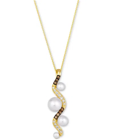 Le Vian Vanilla Pearls (3-8mm) & Diamond (1/4 Ct. T.w.) Curvy Adjustable 20" Pendant Necklace In 14k Gold In 14k Honey Gold Pendant