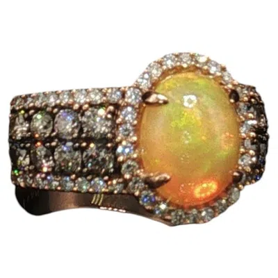 Pre-owned Le Vian Vintage  14k Rose Gold Opal Diamond Ring Halo Cocktail Ring Size 6.75 In Red