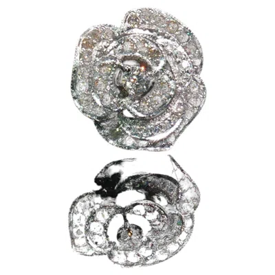 Pre-owned Le Vian Vintage  14k White Gold Chocolate & White Diamond Rose Flower Ring Sz 6.5