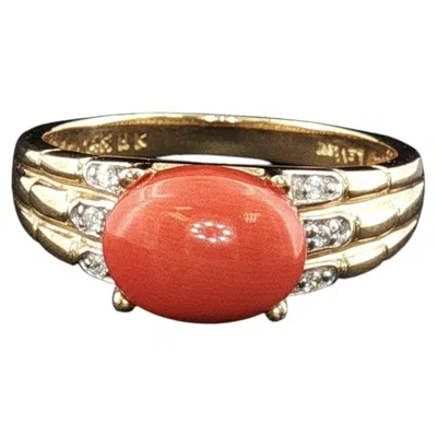 Pre-owned Le Vian Vintage  14k Yellow Gold Coral & Diamond Accent Ring