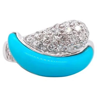 Pre-owned Le Vian Vintage  18k Whit Gold Diamond & Turquoise Band Ring Sz 7 5.1g In Multi