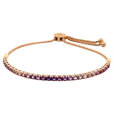Pre-owned Le Vian Vintage  Designer Amethyst To Quartz Ombre Gold Sizeable Bolo Bracelet In Purple