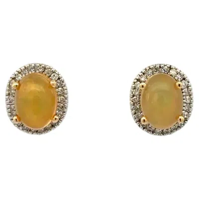 Pre-owned Le Vian Vintage  Designer Opal And Diamond Gold Stud Earrings In Multi