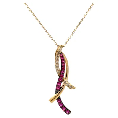 Pre-owned Le Vian Vintage  Designer Ruby And Diamond Gold Drop Pendant Necklace In Multi