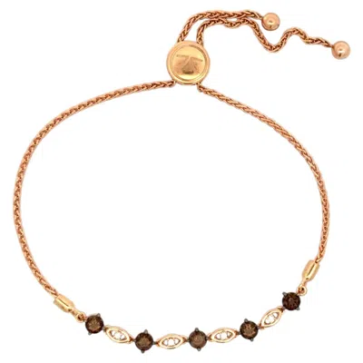 Pre-owned Le Vian Vintage  Designer Smokey Quartz And Diamond Gold Sizeable Bolo Bracelet In Multi