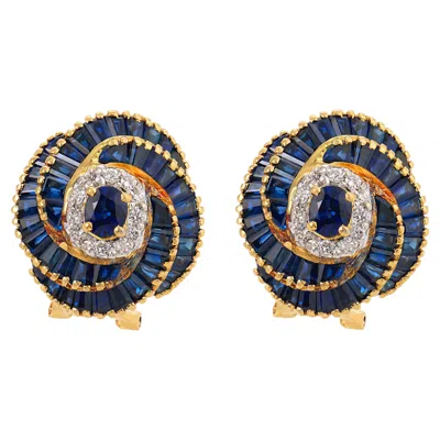 Pre-owned Le Vian Vintage  Sapphire Diamond 18k Yellow Gold Earrings