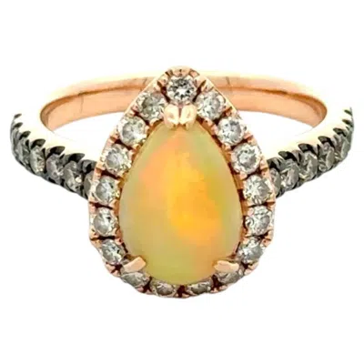 Pre-owned Le Vian Vintage Levian Designer 1.20 Carat Pearl Opal And Diamond Gold Solitaire Ring In Multi
