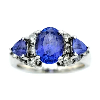 Pre-owned Le Vian Violet Tanzanite And Diamond Three Stone Ring In 14 Karat White Gold