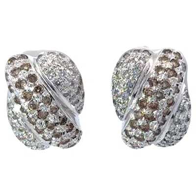 Pre-owned Le Vian Wide Diamond Huggie Earrings 14k White Gold